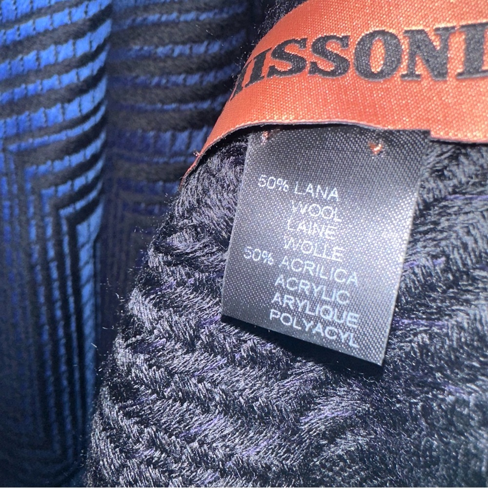 Missoni Italy Black + Blue Shawl Wrap Fringe Hem - Picture 5 of 8
